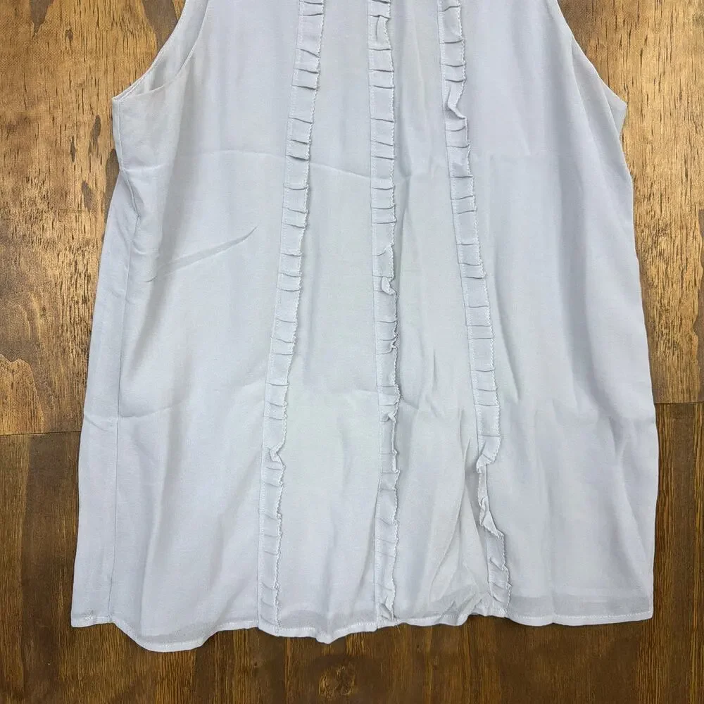 Ann Taylor LOFT Womens Blouse Gray Blue Ruffle Front Sleeveless Lined Small - Picture 3 of 9